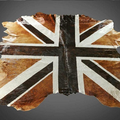 Union Jack Kuhfellteppich braun